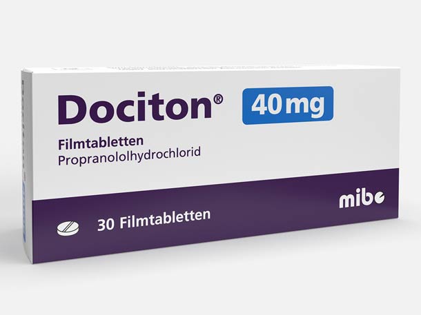 Schachtel Dociton 40 mg Filmtabletten Propranololhydrochlorid, Inhalt 30 Tabletten, hergestellt von mibe.